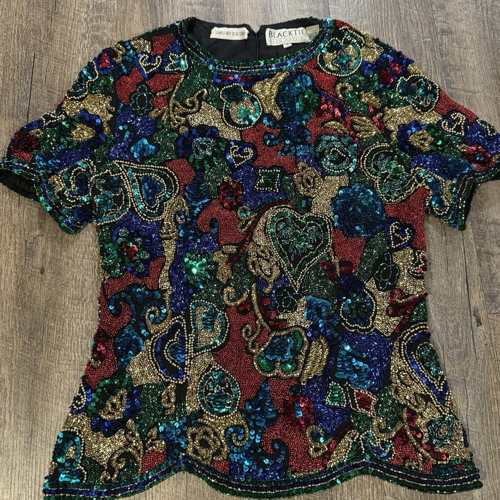 Oleg Cassini Vintage Sequined Beaded Embellished Top Women's Size 8 Sample